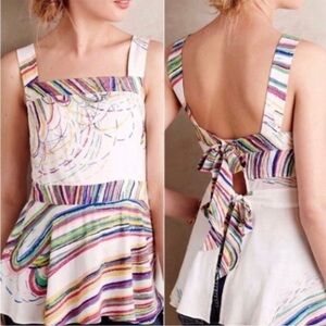 Anthropologie Plenty by Tracy Reese Rainbow Tecza Peplum Open Back Top XS.  NWT